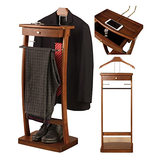 CYGUN Galán de Noche de Madera para Trajes y Pantalones Mezcla de Madera y Metal con 1 Cajones para Americanas, Chaquetas, Pantalones, Vestidos, Corbatas, Zapatos 44x30x112cm