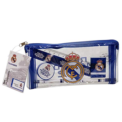CYPBRANDS Portatodo con Material Escolar Real Madrid Estuches portaflautas, Unisex niños, Blanco, Estándar