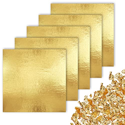 CZ Store Hoja de Oro - 100 Piezas |Hojas de 14cm|✮✮GARANTÍA DE por Vida✮✮- Material Dorado de Cobre para Artesanía, Decoración Dorada de Muebles, Guirnaldas, Fiestas - Brillo, Textura Suave