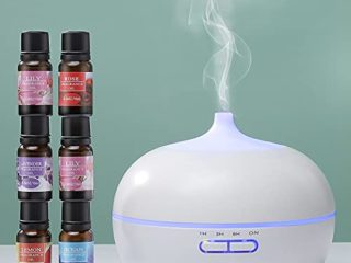 Czemo 300ml Difusor de Aromas con 6 Botellas de Aceite Esencial, Difusor de Aromaterapia Humidificador Ultrasónico Vaporizador de Esencias para Casa, Blanco