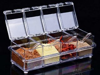 Czemo Juego De Caja para condimentos Transparente Organizador Especias, Especiero Cocina, Botes para Especias con Cucharas y Tapas