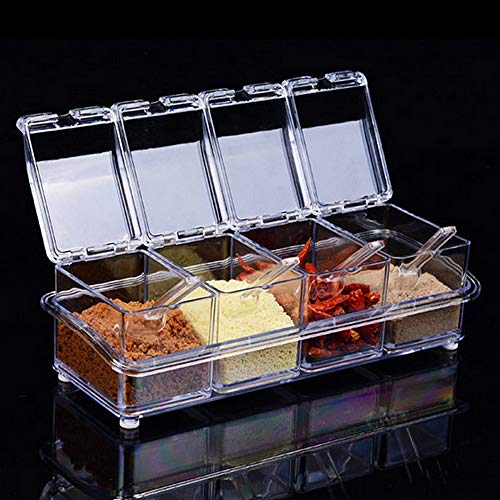 Czemo Juego De Caja para condimentos Transparente Organizador Especias, Especiero Cocina, Botes para Especias con Cucharas y Tapas