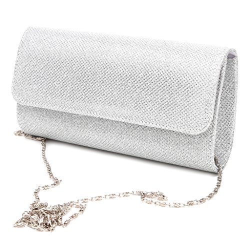 Dabixx Bolso Fiesta Plateado,Bolso Plateado Mano, para Novia, Fiesta, Graduación, Boda, Plateado