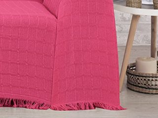 DALINA Colcha Multiusos Sofa,Manta Foulard,Plaid para Cama,Cubresofa Cubrecama,Comoda Practica y Suave. Poliester Algodón con Bordaje de Guadro Fucsia 125X180CM