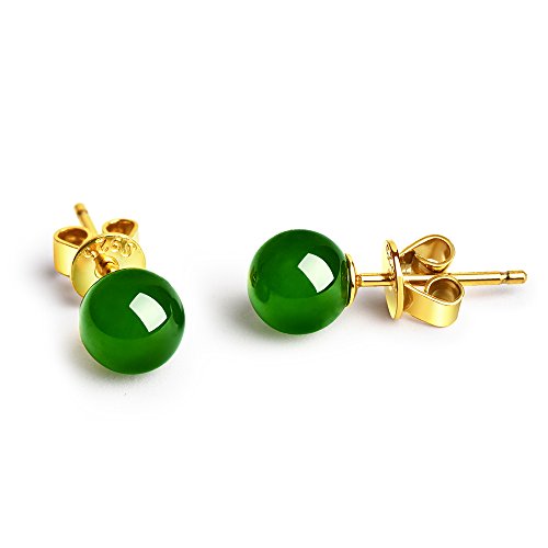 Dalwa - Pendientes de plata 925 chapados en oro para mujer con jade auténtico, perlas en esmeralda, regalo ideal para madres, mujeres y novias con amor, incluye caja de regalo