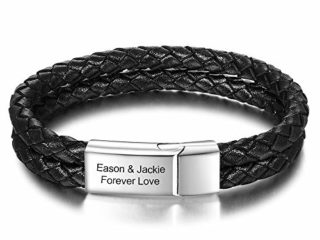 DaMei Personalizada Homme Cuero Pulseras con Nombre para Hombre Mujer Pareja Brazalete Plata Mujer BFF Familia Pulsera Regalo para Homme da Cumpleaños Aniversario