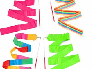 Dancing Streamers,4PCS Serpentinas de baile,cintas de gimnasia rítmica de arcoíris, varitas giratorias de bastón en palos para niños, baile artístico, gimnasio, entrenamiento de circo (2 metros)