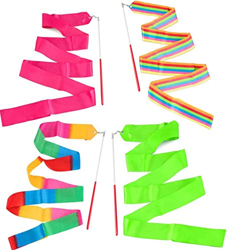 Dancing Streamers,4PCS Serpentinas de baile,cintas de gimnasia rítmica de arcoíris, varitas giratorias de bastón en palos para niños, baile artístico, gimnasio, entrenamiento de circo (2 metros)