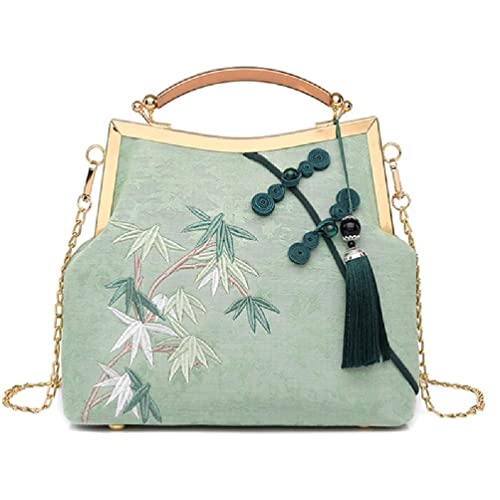 DANLINI Bolsos de embrague con borlas bordadas para mujer, bolso de noche, fiesta, baile, nupcial, boda, bandolera con flores, color verde
