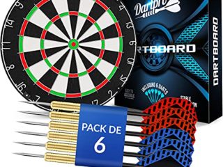 DartPro Diana con dardos - Diana de sisal autoreparable - Diana con hilos extrafinos - Juego de diana con 6 dardos profesionales
