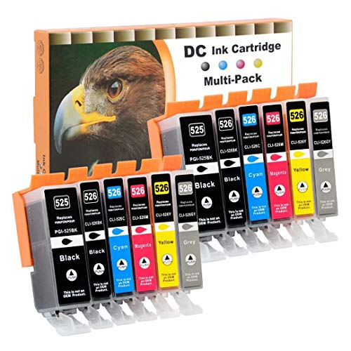 D&C 12x Cartuchos de impresora compatibles para Canon PGI-525 CLI-526 para Canon Pixma MG5250 MG5300 MG5340 MG5350 MG6100 MG6150 MG6200 MG6250 MG8150 MG8250 MX710 MX715 MX880 MX885 MX895 iP4800 IP4840