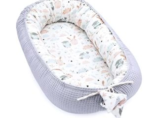 De dos caras Nido bebe recien nacido - Reductor de cuna bebe Algodon waffle Certificado Oeko-Tex 90x50 cm gris