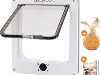 Dealozoo Gateras para Gatos & Perros [+Juguete Y E-Book Ofrecido] Cerradura 4Posiciones Grandes Gateras Abatible para Puertas, Grande Gato/Perrito Se Instala En Cristal Madera Aluminio Pared