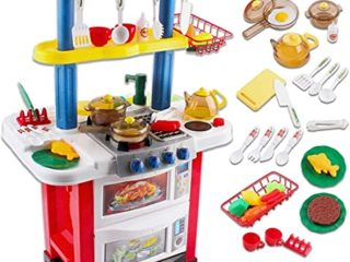 deAO Cocina de Juguete Happy Little Chef Cocinita con Luces, Sonidos, Funciones de Agua Real y Accesorios Incluidos