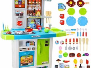 deAO Cocinita "Mi Pequeño Chef" con Características de Sonidos, Panel Táctil y Agua - Más de 40 Accesorios Incluidos (Azul) , color/modelo surtido