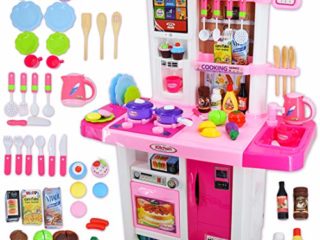 deAO Cocinita "Mi Pequeño Chef" con Características de Sonidos, Panel Táctil y Agua Más de 40 Accesorios Incluidos (Rosa) , color/modelo surtido