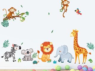 decalmile Pegatinas de Pared Animales de la Jungla Vinilos Decorativos Jirafa León Mono Adhesivos Pared Habitación Infantiles Niños Bebés Guardería