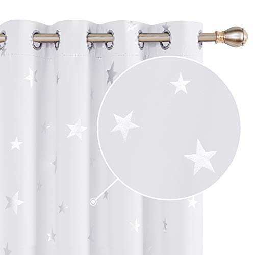 Deconovo Cortinas Opacas de Salón Dormitorio Moderno Aislantes Luz Infantiles Estrella Plateada 117 x 183 cm Gris Blanco