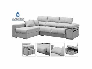 DECOR NATUR-Sofá Largo Chaiselongue Modelo COPI A IZQUIERDAS Visto DE Frente en Color Gris aqualine
