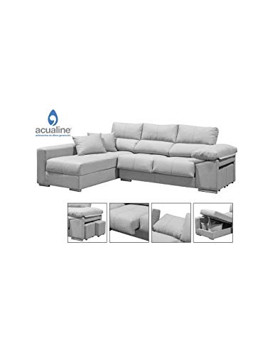 DECOR NATUR-Sofá Largo Chaiselongue Modelo COPI A IZQUIERDAS Visto DE Frente en Color Gris aqualine