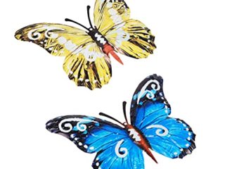 Decoración Pared Mariposas Metal, 2 Piezas Mariposa Esculturas de Pared, Mariposas Decorativas de Metal para la Pared, Escultura Pared 3D, para Adorno de Jardín de Interiores Exteriores