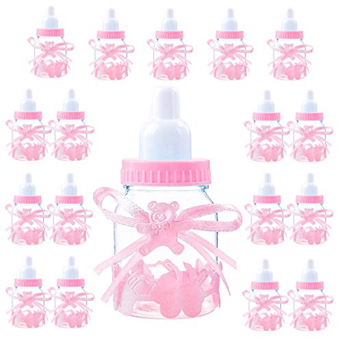Decoraciones Fiesta de Bienvenida de Bebe Niña. 18 Biberón Rosa o Favor de Bautizo (4 cm * 4 cm * 9 cm) Accessorios Baby Shower -18 Piezas-