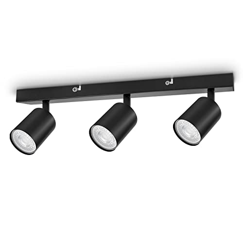Dehobo Lámpara de Techo de 3 Focos Giratorios GU10, Lámpara de Pared Interior LED Negro Ajustables, Foco de Pared para Interior Iluminación para Dormitorio Pasillo Cocina, Sin Bombilla GU10