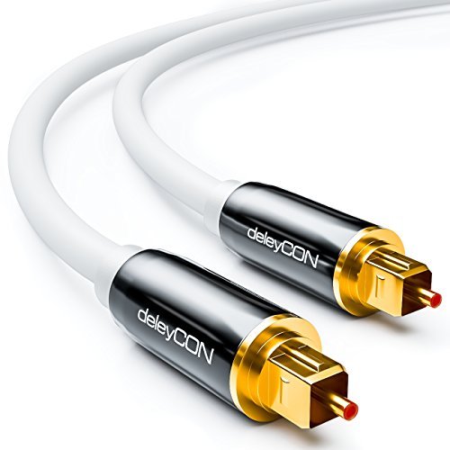 deleyCON 3m Cable Audio Digital Óptico S/PDIF 2x Conector Toslink Cable de Fibra Óptica Conector de Metal 5mm Flexible - Blanco