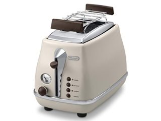 De'longhi CTOV 2103.BG - Tostadora Icona Vintage, 900 W, 2 rebanadas, acero inoxidable, beige