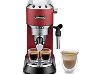 De'longhi Dedica - Cafetera de Bomba de Acero Inoxidable para Café Molido o Monodosis, Cafetera para Espresso y Cappuccino, Depósito de 1.3 Litros, Sistema Anti-goteo, EC685.R, Rojo
