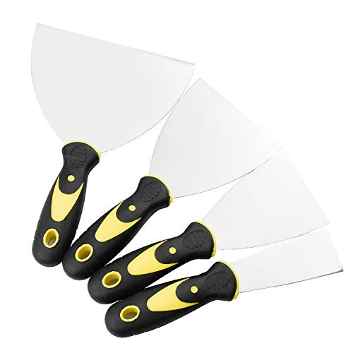 Demason 4 Pcs Espátula Masilla(1,5in, 3in, 4in, 6in), Espátula Pladur, de Acero Inoxdable, Espátula Pintor, Albañil Raspador Alisar, para Bellota Bricolaje Emplastecer Escayola