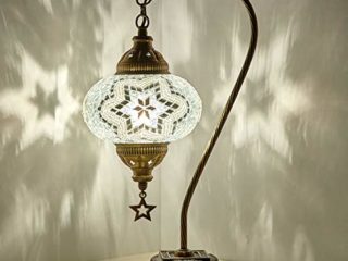 DEMMEX Lámpara de mesa turca marroquí con mosaico de mesita de noche, pantalla (blanco transparente)