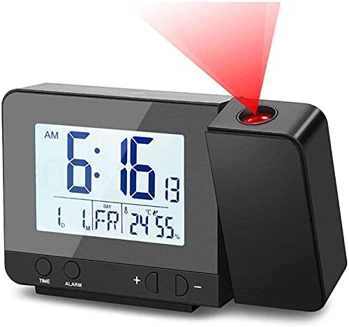 Deofde Despertador Proyector, Reloj Despertador Digital con Pantalla LCD Grande, Reloj Proyección Digital con Alarmas Dobles, Reloj Mesita de Noche, Reloj Proyector Techo, Termómetro Interior