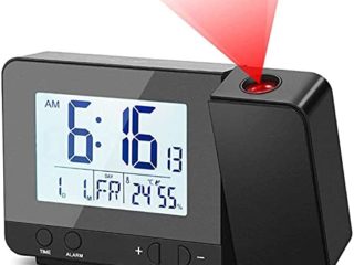 Deofde Despertador Proyector, Reloj Despertador Digital con Pantalla LCD Grande, Reloj Proyección Digital con Alarmas Dobles, Reloj Mesita de Noche, Reloj Proyector Techo, Termómetro Interior