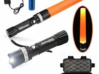 DEPALMERA✮ Linterna Led Recargable Tactica Policial Alta Potencia con Zoom y Cono Naranja de Emergencias, Bastón de Trafico, Linterna Protección Civil