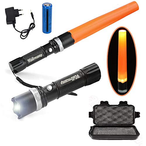 DEPALMERA✮ Linterna Led Recargable Tactica Policial Alta Potencia con Zoom y Cono Naranja de Emergencias, Bastón de Trafico, Linterna Protección Civil