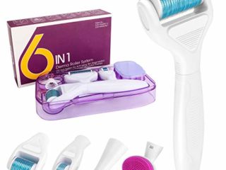Derma Roller,Aiglam 6 en 1 Dermaroller de Titanio 0.25/0.5/1mm por Ojos, Cara, Cuerpo, Antimanchas, Anti-Edad, Antiarrugas (Blanco)