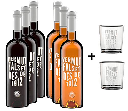 Descubre Vermut Falset des de 1912 - Vermut Rojo y blanco - 6 x 75 cl - OBSEQUIO 2 vasos serigrafiados