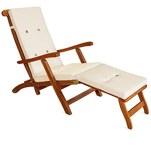 Detex Cojín para Tumbona Crema Almohadilla para Silla de jardín Aspecto Lino hidrófugas 174x43x5cm