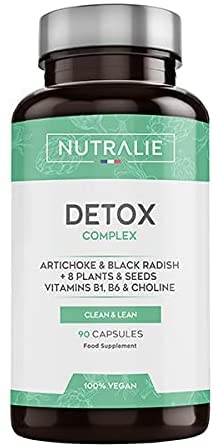 Detox Potente Diurético y Depurativo | Plan Detox Vegano | Con Alcachofa, Rábano Negro +8 Plantas y Semillas | Con vitamina B6 que contribuye al metabolismo energético normal | 90 Cápsulas Nutralie
