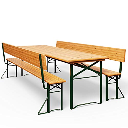 Deuba Conjunto de Mesa y 2 Bancos de con Respaldo Juego de jardín Plegable de Madera Estilo cervecero