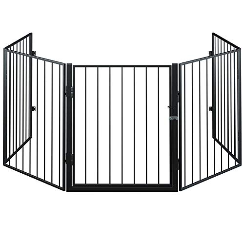 Deuba Reja Protectora de Chimenea Negra L310cm Rejilla Multifuncional 75,5x70x15cm con Puerta 5 Elementos