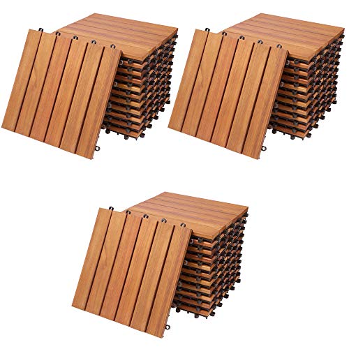Deuba Set 33x Baldosas de madera de eucaliptus Clásicas 30x30cm 3m² Losas para terraza balcón o jardín