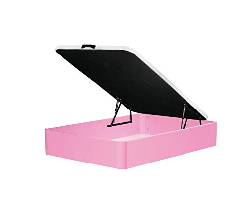 DHOME Canape Abatible Tapizado 3D Juvenil Infantil con Apertura Normal o Lateral Esquinas Macizas de Haya canapé Madera (90x190 22mm, Rosa)