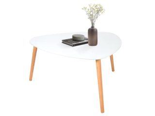DHOME Mesa de Café, Mesa de Centro Estilo NORDICO mesita Auxiliar con Patas de Madera Maciza de Pino Amplia, mesilla para salón Minimalista escandinavo (Triangular, Blanco)