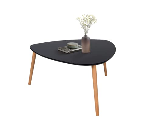 DHOME Mesa de Café, Mesa de Centro Estilo NORDICO mesita Auxiliar con Patas de Madera Maciza de Pino Amplia, mesilla para salón Minimalista escandinavo (Triangular, Negro)