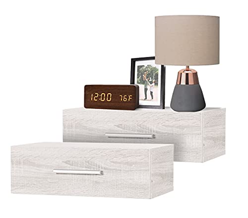DHOME Mesita de Noche Pared Flotante Dormitorio mesitas mesilla habitación Colgante (Ártico 2 Unidades, con cajón)