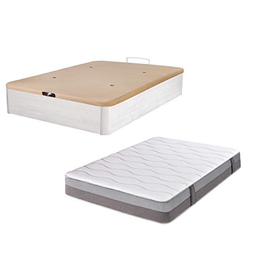 DHOME Pack Canape abatible tapizado 3D Madera + Colchón viscografeno, Reversible Conjunto (150x190 Ártico, 30mm + Colchón)