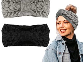 Diadema Mujer, Diadema Invierno Mujer, 2 Piezas Diademas Mujer Orejeras Invierno Mujer Niña Diadema De Punto Diadema De Lana Turbantes Adecuado para Viajes Familiares, Compras, Esquí y Correr