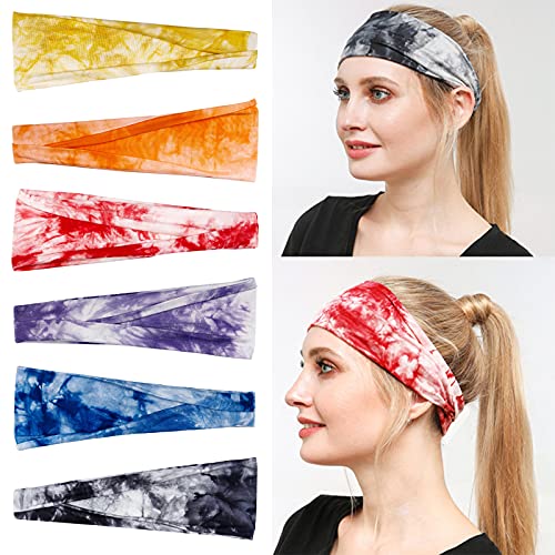 Diademas Mujer, ANGGO 6 Pcs Diadema Deportiva ,Diadema Elástica Antideslizante,Turbantes Diademas de Fitness para Yoga, Corriente, Correr, Senderismo, Ciclismo